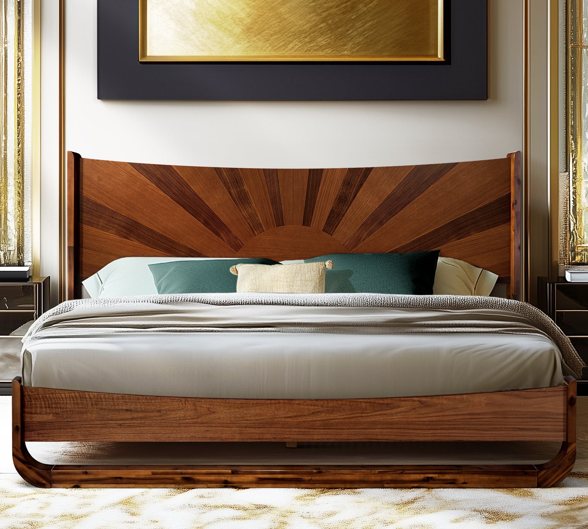 Sunset Solid Wood Bed Frame With Headboard