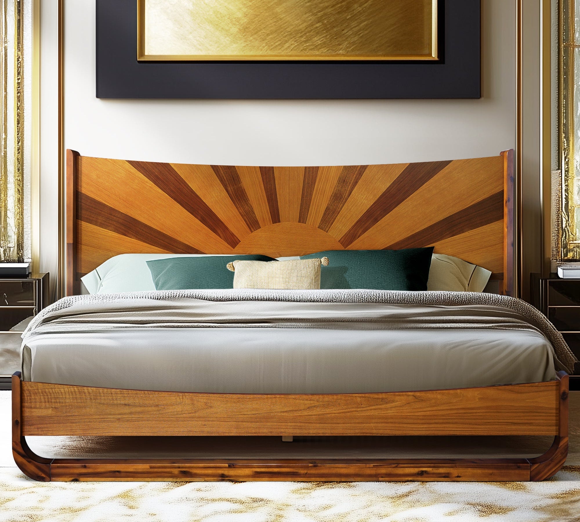 Sunset Solid Wood Bed Frame With Headboard