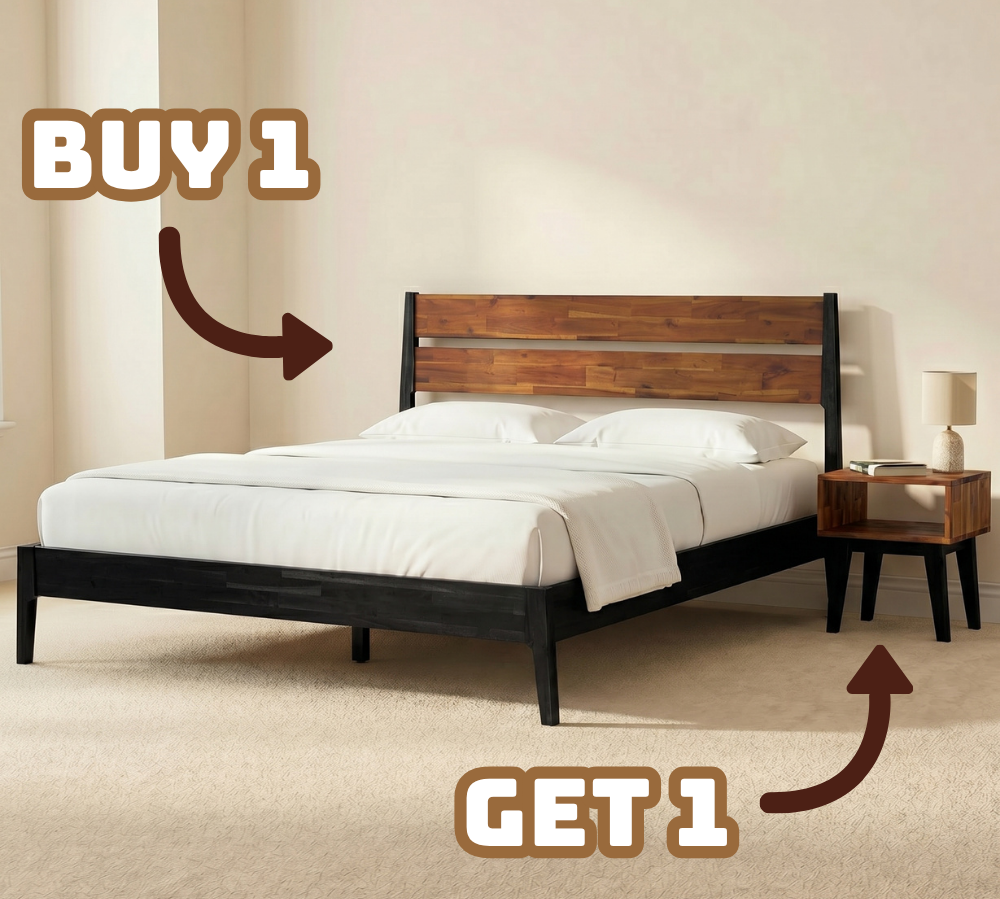 [Buy 1 Get 1] Callisto Solid Wood Bed Frame and Nightstand