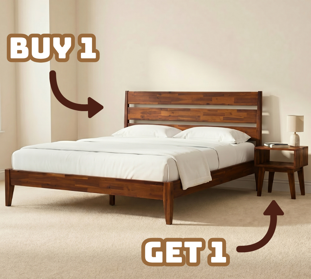 [Buy 1 Get 1] Emery Solid Wood Bed Frame & Nightstand