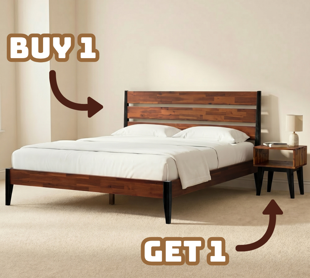 [Buy 1 Get 1] Emery Solid Wood Bed Frame & Nightstand