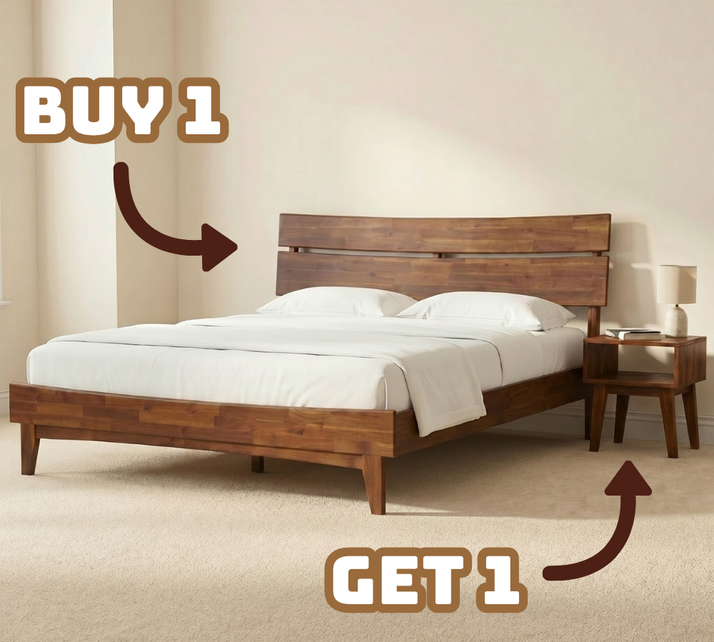 [Buy 1 Get 1] Aurora Solid Wood Bed Frame & Nightstand