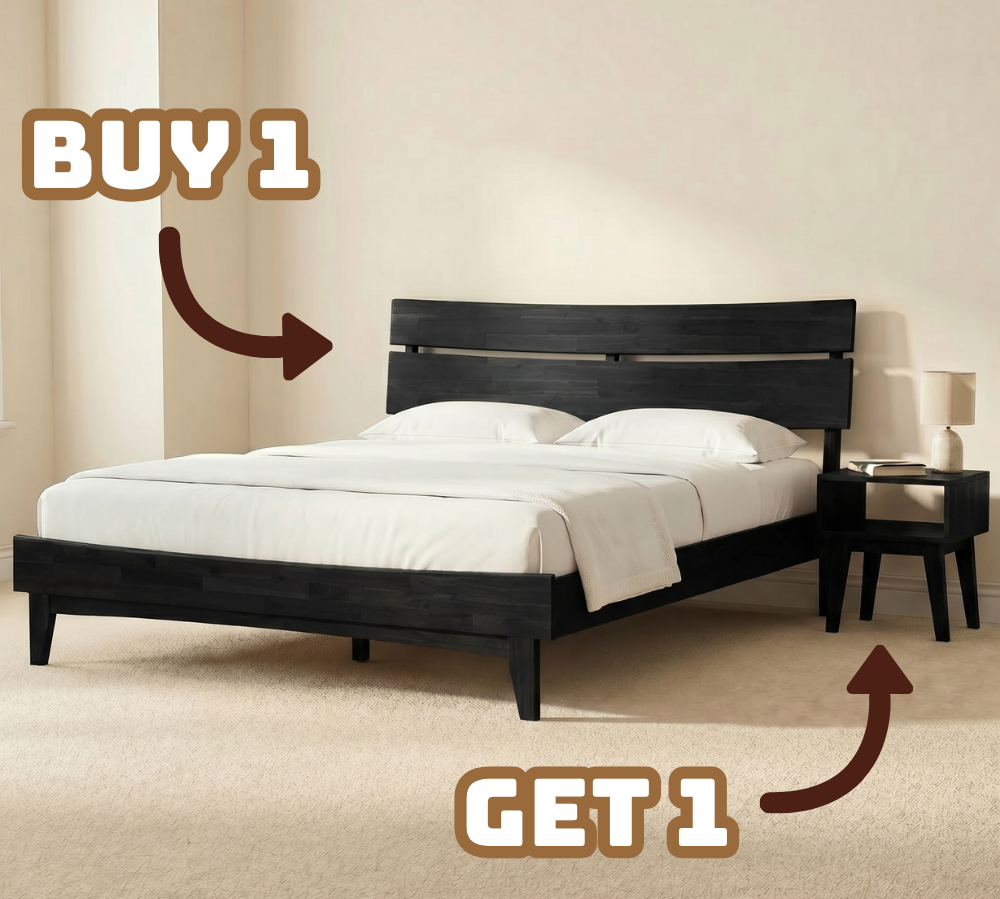 [Buy 1 Get 1] Aurora Solid Wood Bed Frame & Nightstand