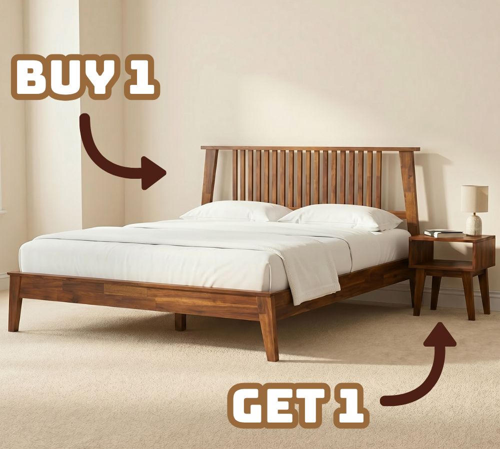 [Buy 1 Get 1] Kaylin Solid Wood Bed Frame & Nightstand