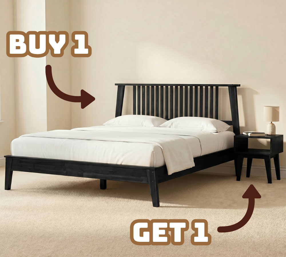 [Buy 1 Get 1] Kaylin Solid Wood Bed Frame & Nightstand