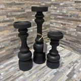 3pc Set Laurel Candle Stand ACCESSORIES Black 4Wx15H tallest