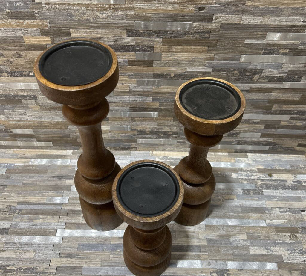 Bloomhome 3pc Set Laurel Candle Stand Weathered ACCESSORIES 3.5d15h Tallest