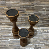 Bloomhome 3pc Set Laurel Candle Stand Weathered ACCESSORIES 3.5d15h Tallest