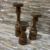 Bloomhome 3pc Set Laurel Candle Stand Weathered ACCESSORIES 3.5d15h Tallest