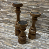 Bloomhome 3pc Set Laurel Candle Stand Weathered ACCESSORIES 3.5d15h Tallest