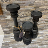 3pc Laurel Candle Stands ACCESSORIES Black 3.5d15h Tallest