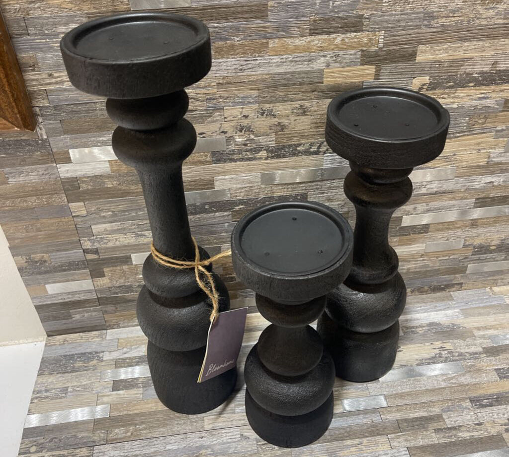 3pc Laurel Candle Stands ACCESSORIES Black 3.5d15h Tallest