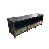 Black Reclaimed Mosaic 3 Drawer Media Unit MEDIA CONSOLE 69w18d23.5h