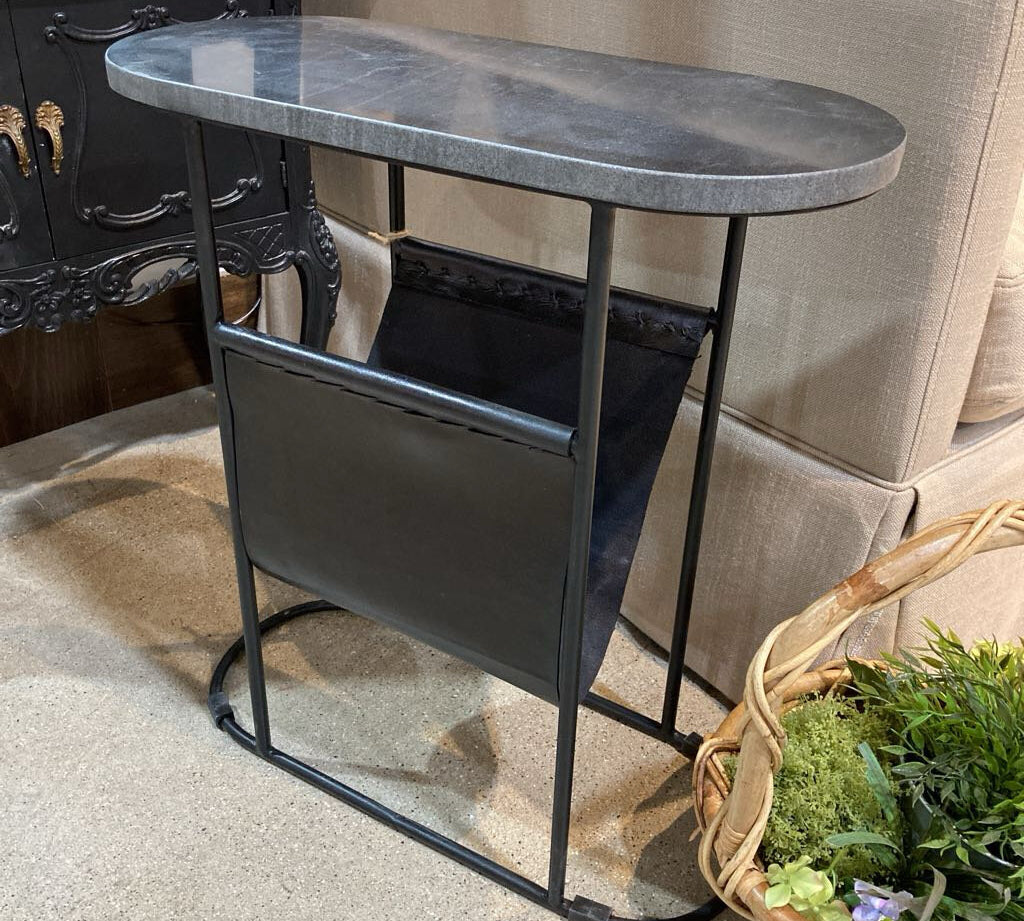Bloomhome Roxy Leather Magazine Table SIDE TABLE 22w9.5d23.5h