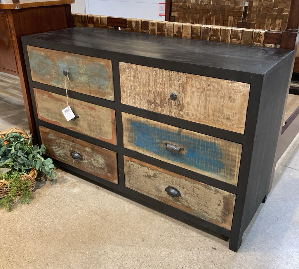 Villa2 Black Reclaimed Mosaic 6-Drawer Large DRESSERS/CHESTS 51w18d32h