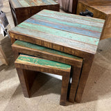 Villa2 3pc Acta Wooden Nesting Stools FURNITURE 19.5Wx16.5Dx17.5H largest