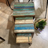 Villa2 3pc Acta Wooden Nesting Stools FURNITURE 19.5Wx16.5Dx17.5H largest