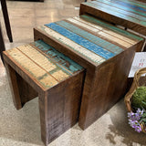 Villa2 3pc Acta Wooden Nesting Stools FURNITURE 19.5Wx16.5Dx17.5H largest