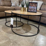 2pc Set Round Wood & Iron Nesting COFFEE/COCKTAIL TABLE 30Wx18H largest