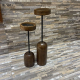 2pc Brown Soho Wooden Iron Candle Pillars ACCESSORIES 3.5Wx15H tallest