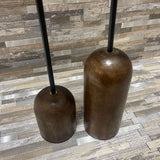 2pc Brown Soho Wooden Iron Candle Pillars ACCESSORIES 3.5Wx15H tallest