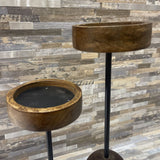 2pc Brown Soho Wooden Iron Candle Pillars ACCESSORIES 3.5Wx15H tallest