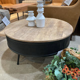 Villa2 Industrial Round Wood & Metal COFFEE/COCKTAIL TABLE Black/Weather Barn 35d9h