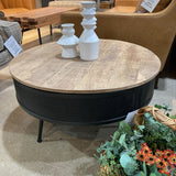 Villa2 Industrial Round Wood & Metal COFFEE/COCKTAIL TABLE Black/Weather Barn 35d9h