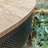 Villa2 Industrial Round Wood & Metal COFFEE/COCKTAIL TABLE Black/Weather Barn 35d9h