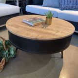 Villa2 Industrial Round Wood & Metal COFFEE/COCKTAIL TABLE Black/Weather Barn 35d9h