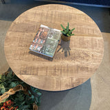 Villa2 Industrial Round Wood & Metal COFFEE/COCKTAIL TABLE Black/Weather Barn 35d9h
