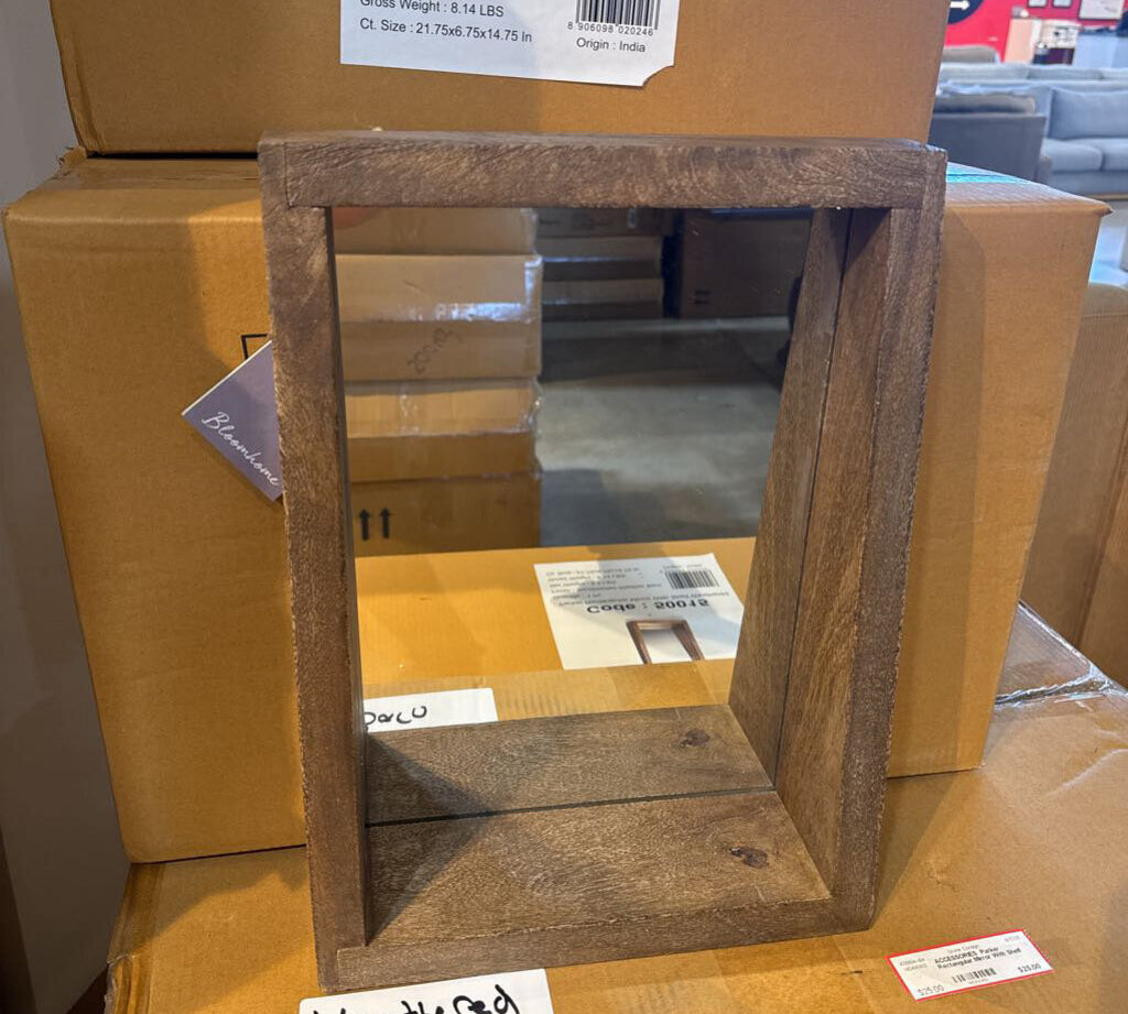 Parker Rectangular Mirror With Shelf Weathered Wood ACCESSORIES Natural Oak 12Wx4Dx16H