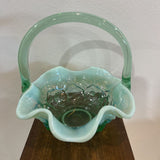 Fenton Opalescent Lily Art Glass Basket ACCESSORIES Green 6Wx6.5H