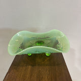 Antique Jefferson Glass Opalescent Wavy Glass Bowl ACCESSORIES Green 7.5Wx2.5H