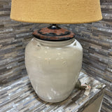 Potter Barn Stoneware Base Courtney w/ Burlap Shade TABLE LAMP 17Wx29H