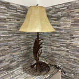 Rustic Western Style Faux Antler Base w/ Faux Leather Shade TABLE LAMP 17Wx33H