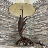 Rustic Western Style Faux Antler Base w/ Faux Leather Shade TABLE LAMP 17Wx33H