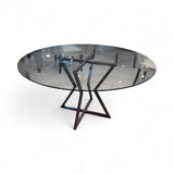 Modern Sculptural Pedestal Round Glass Top DINING TABLE 57.5Wx29H