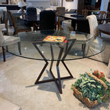 Modern Sculptural Pedestal Round Glass Top DINING TABLE 57.5Wx29H