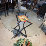Modern Sculptural Pedestal Round Glass Top DINING TABLE 57.5Wx29H