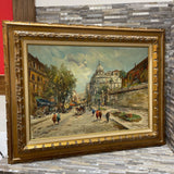 Original Oil on Canvas European Street Scene Signed ART WORK 37Wx29H