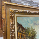 Original Oil on Canvas European Street Scene Signed ART WORK 37Wx29H