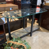 Industrial Oval 2-Tier Glass Top CONSOLE TABLE 52Wx20Dx28H