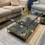 Rectangular Tiered Brass & Glass w/ Mirrored Lower Shelf COFFEE/COCKTAIL TABLE 42w24d18h