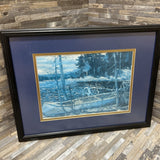 Blue Toned Framed Landscape Scene ART WORK 17x13