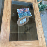 Rustic Pine 2-Drawer Glass Insert Top on Casters COFFEE/COCKTAIL TABLE 43Wx30Dxx19H
