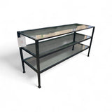 Pottery Barn "Tanner" Metal Framed 3-Tier Glass CONSOLE TABLE 54Wx18Dx26H