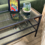 Pottery Barn "Tanner" Metal Framed 3-Tier Glass CONSOLE TABLE 54Wx18Dx26H