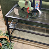 Pottery Barn "Tanner" Metal Framed 3-Tier Glass CONSOLE TABLE 54Wx18Dx26H