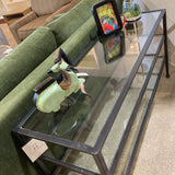 Pottery Barn "Tanner" Metal Framed 3-Tier Glass CONSOLE TABLE 54Wx18Dx26H